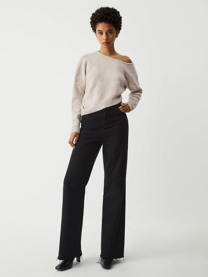 Oatmeal Oblique Hem Sweater