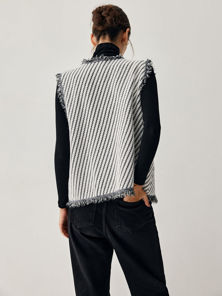Raw Hem Double Pocket Knit Vest