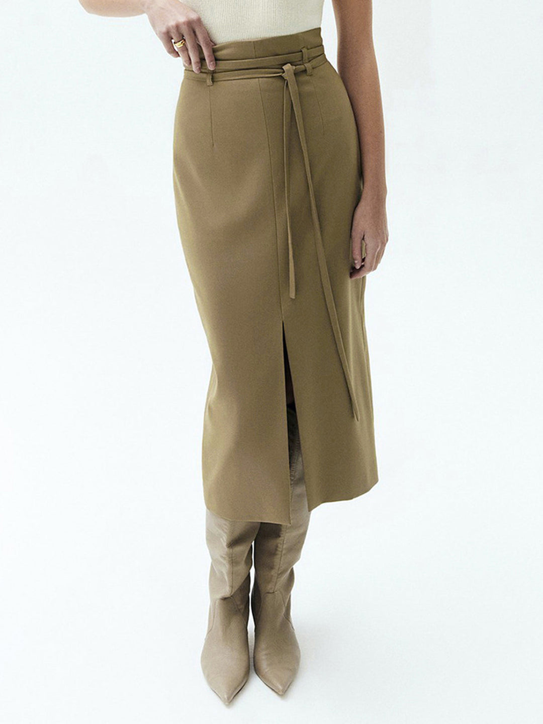 Tied Slit Midi Skirt