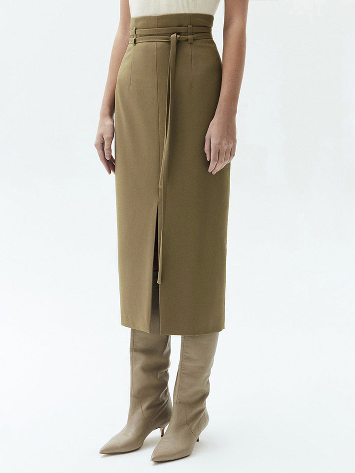 Tied Slit Midi Skirt