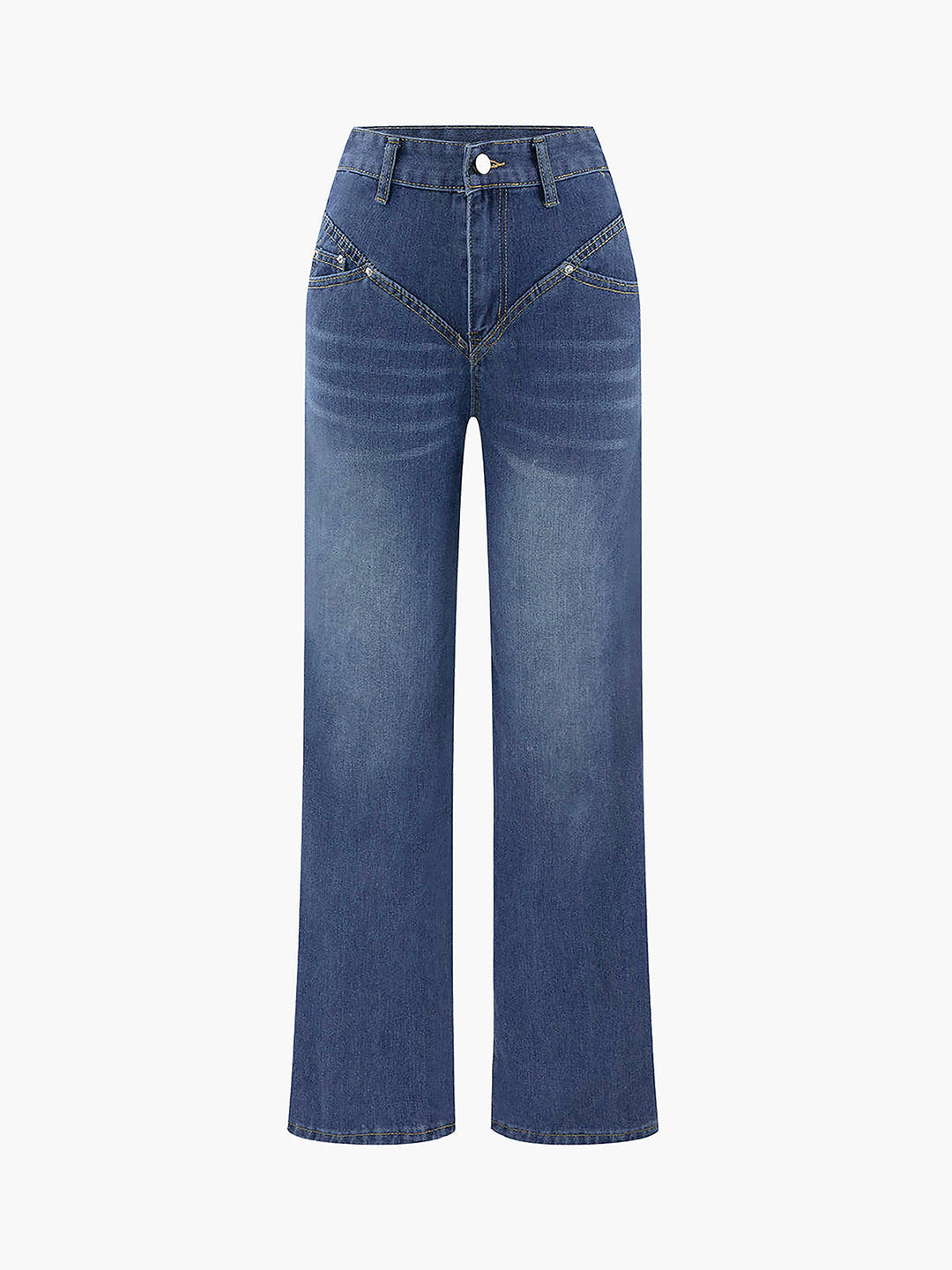 Vintage Wash Denim Straight Leg Jeans