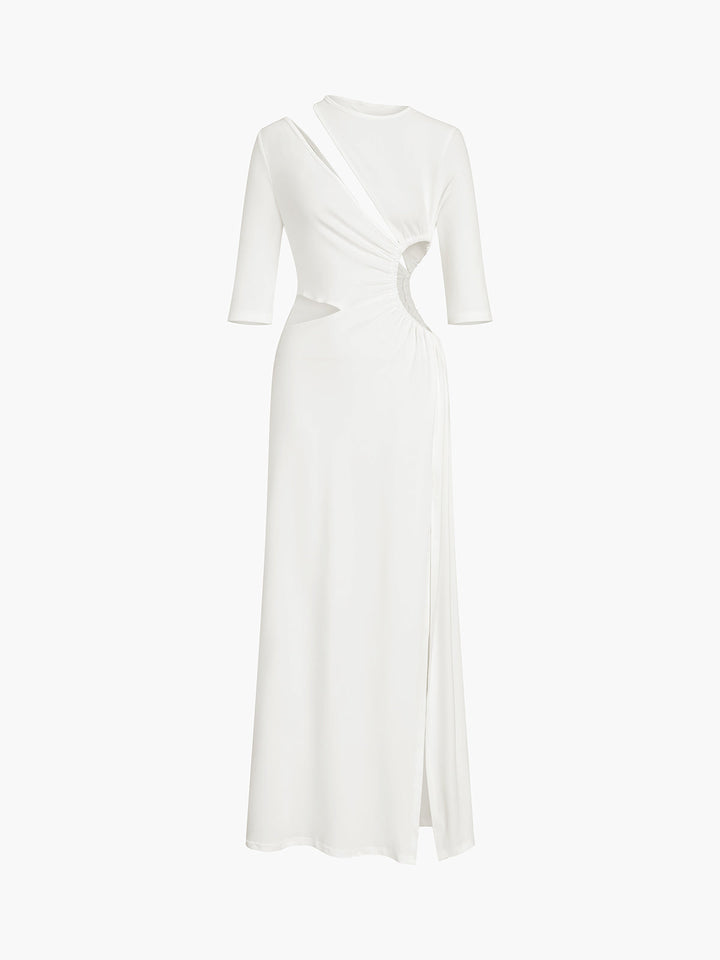 Cut Out Ruched Split Knit Maxi Dress