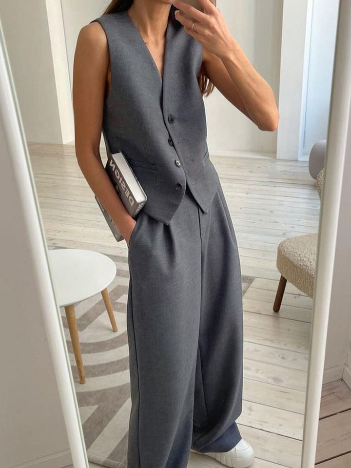 Solid Structured Suit Two Piece Set
