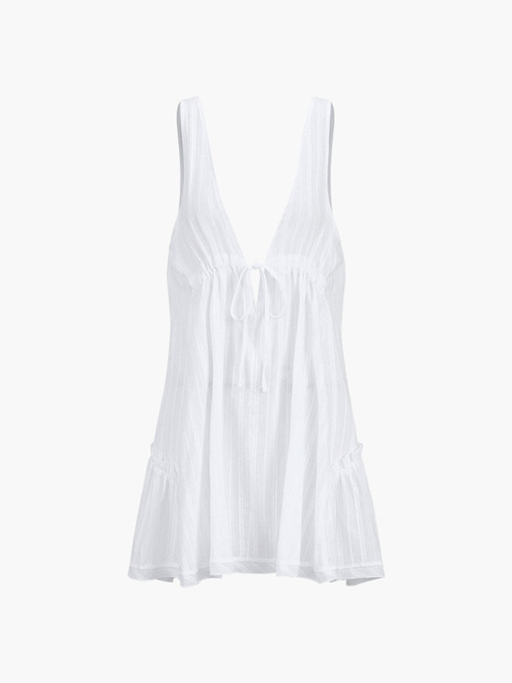 Semi-Sheer Pure Cotton Open Back Short Dress