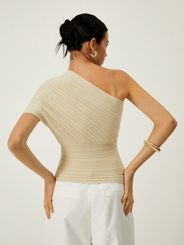 Asymmetrical One Shoulder Knotted Knit Top