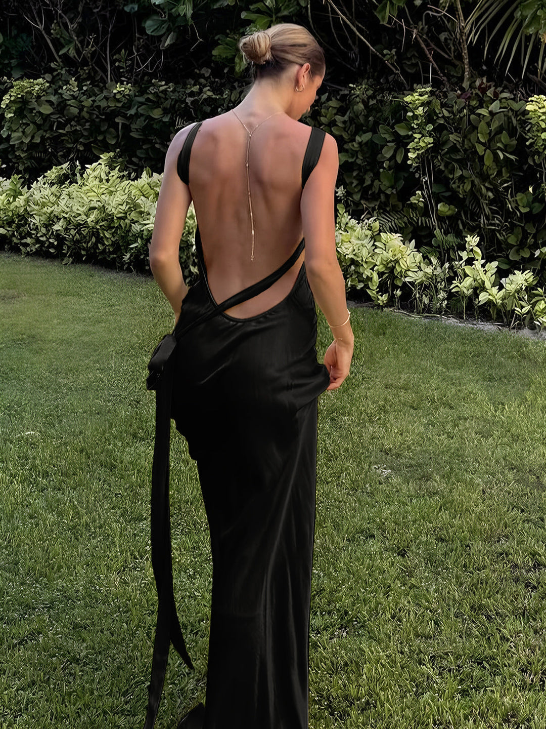 Semi-Sheer Satin Asymmetrical One Shoulder Long Dress