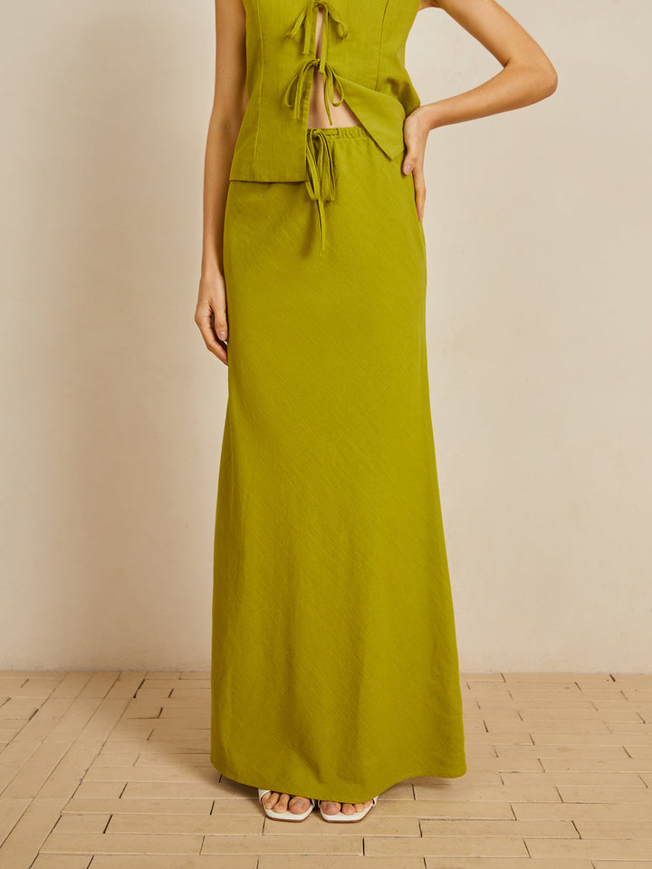 Cotton V-Neck Tie Front Skirt Set