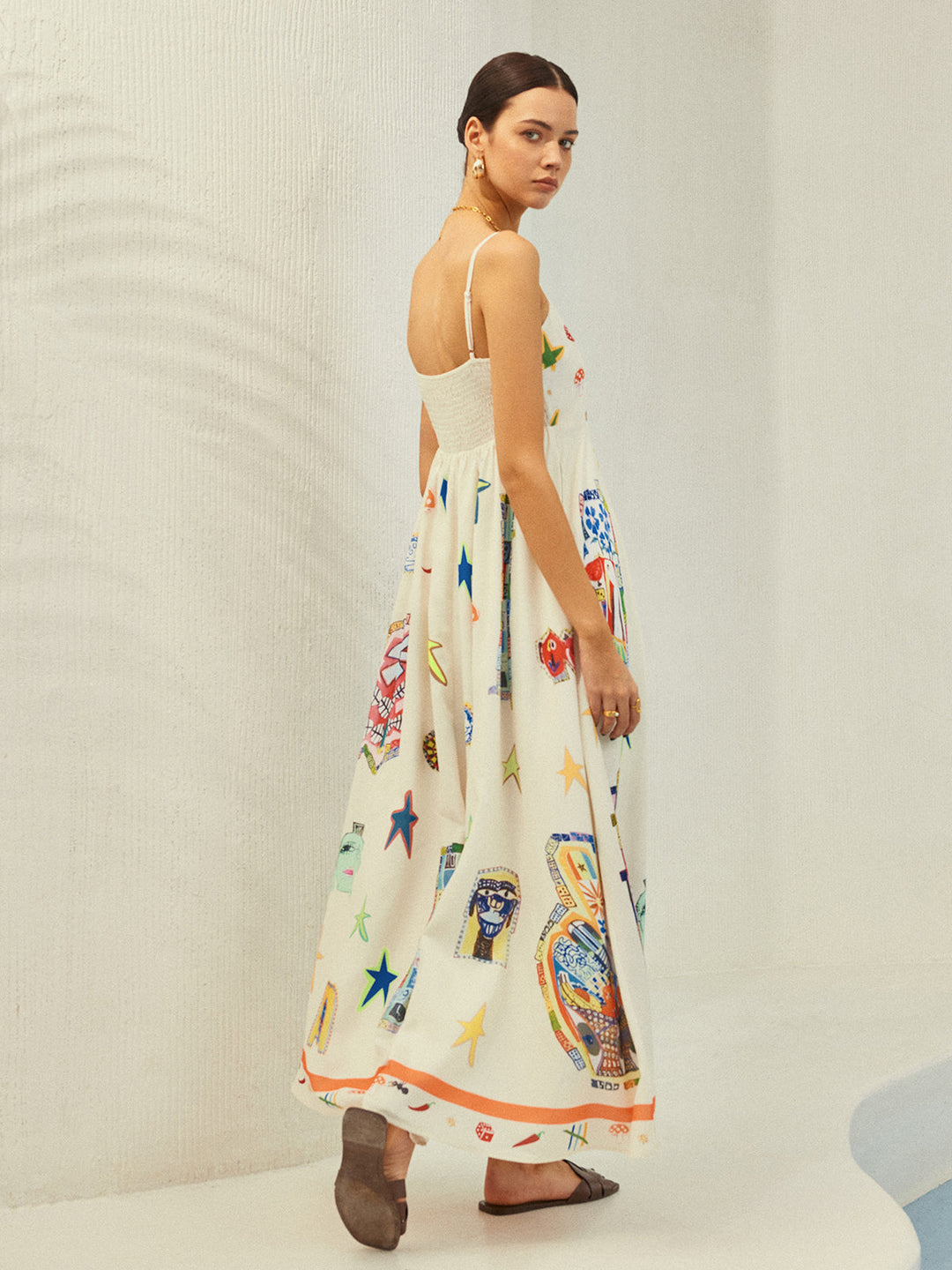 Adjustable Strap Print Dress With Pockets