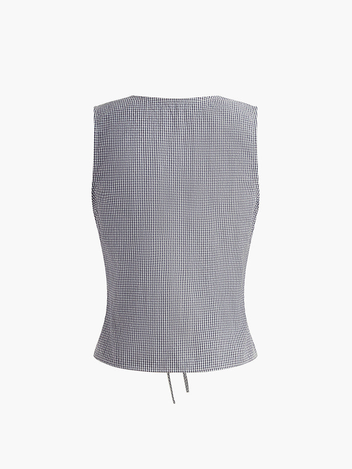 Plaid Knotted V-Neck Vest