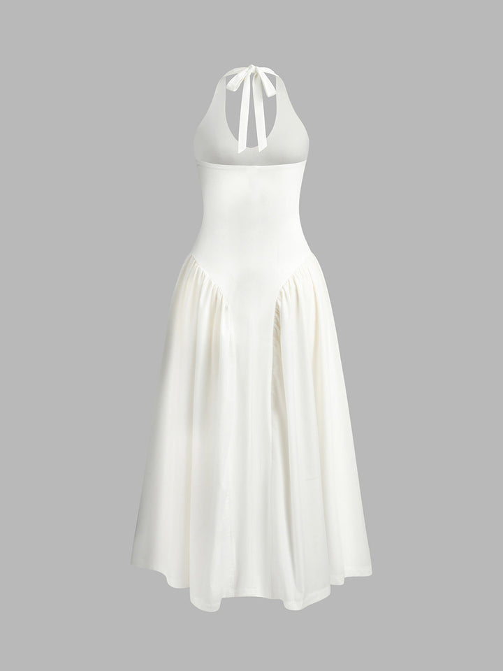 Semi-Sheer Halter Backless Low Cut Dress