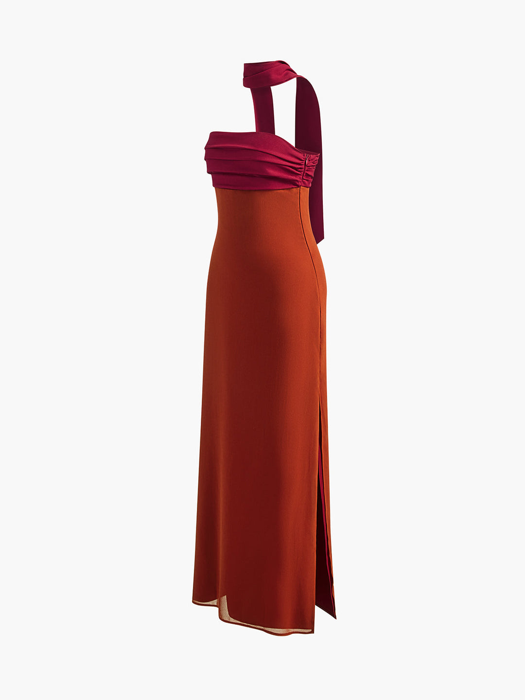 Semi-Sheer Pleated Panel Slit Long Dress