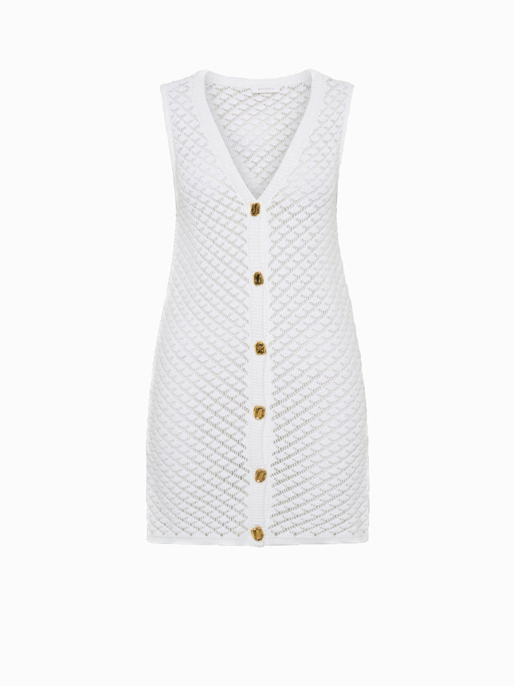 Cutout Button V-Neck Sweater Dress