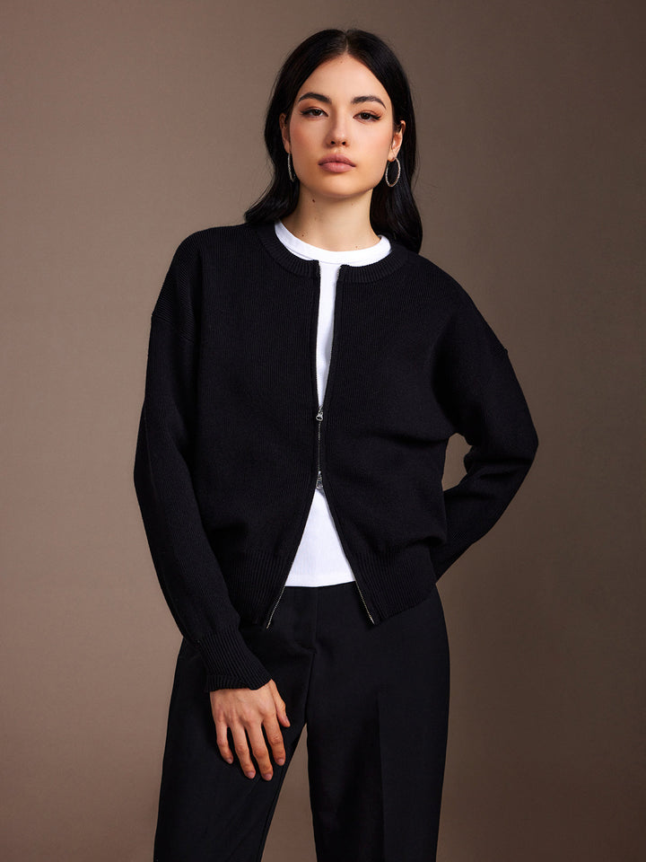 Plain Double Zip Cardigan