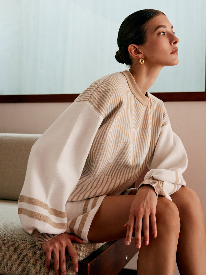 Striped Drawstring Sweater Co-ords