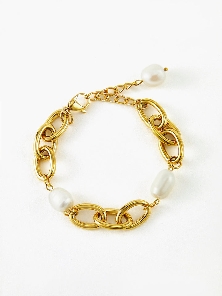 Oval Pearl Golden Chain Bracelet