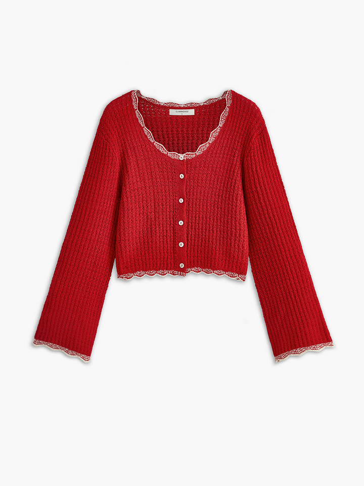 Wave Trim Breasted Cardigan