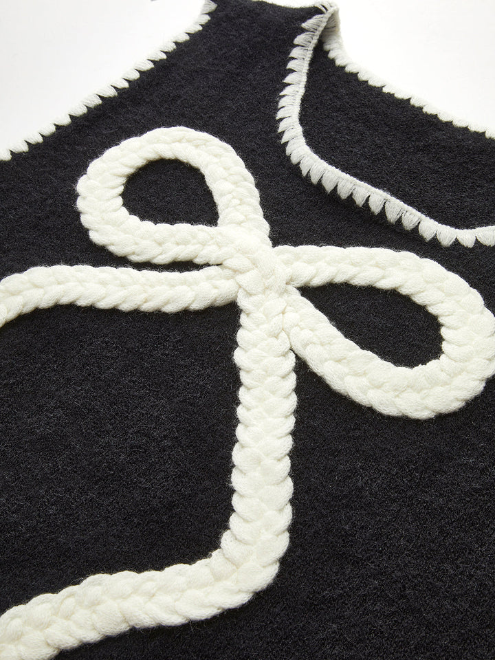 Contrast Trim Bow Sweater Vest