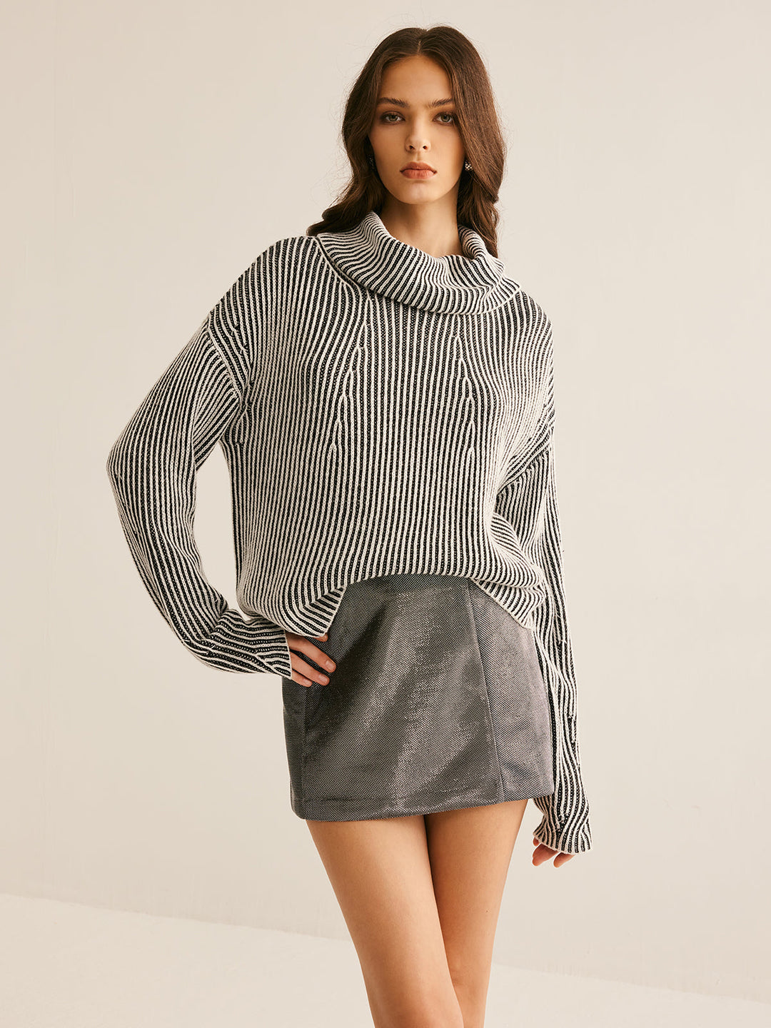 Pinstripe Turtleneck Sweater