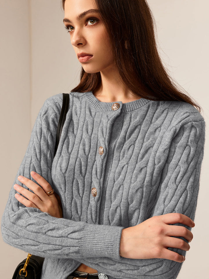 Crew Neck Button Down Cable Cardigan