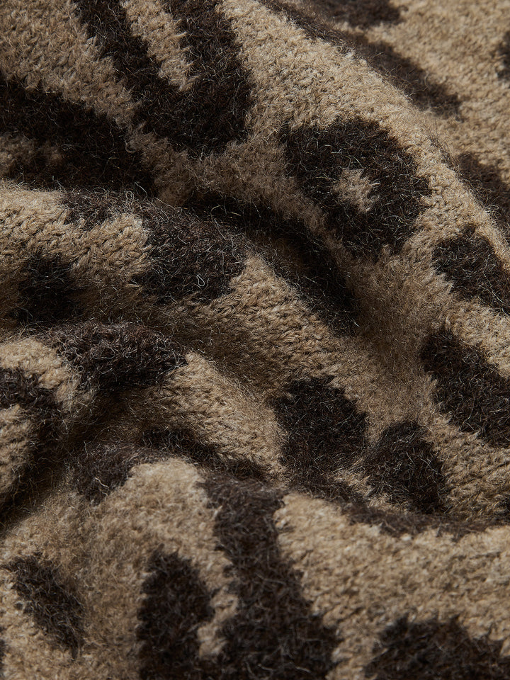 Leopard Contrast Trim Loose Cardigan