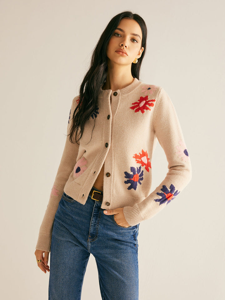 Floral Pattern Breasted Soft Cardigan