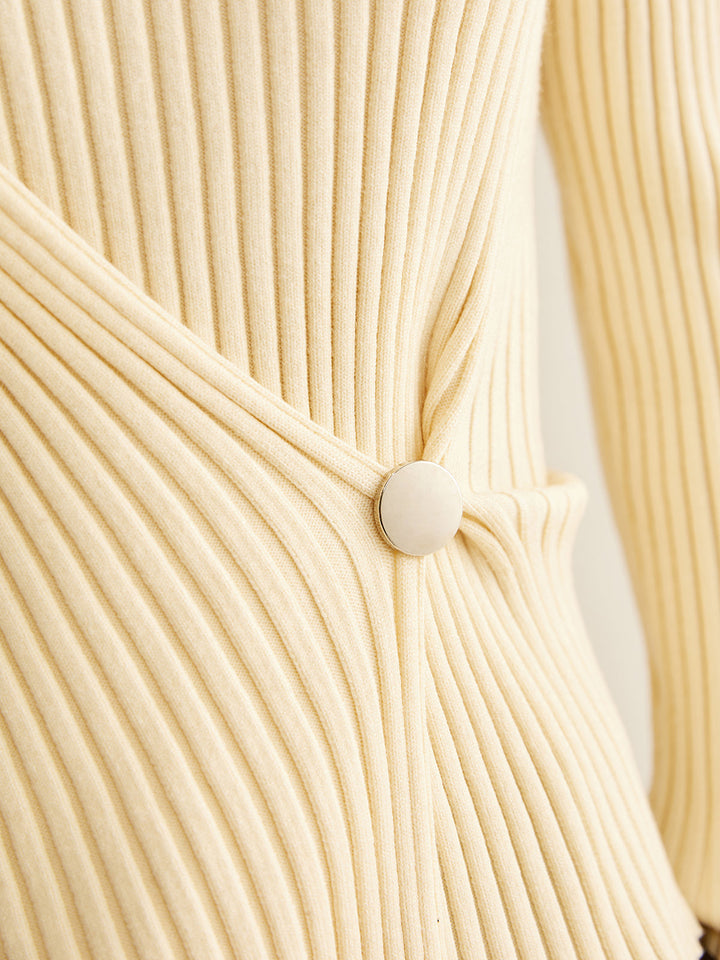 Mock-Neck Ribbed Cinched Sweater