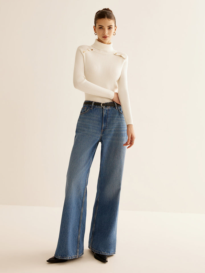 Ribbed Turtleneck Slim Sweater