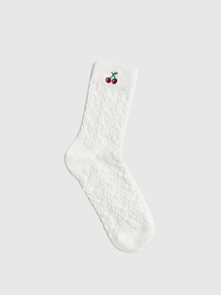 Cherry Embroidered Twist Warm Pile Socks