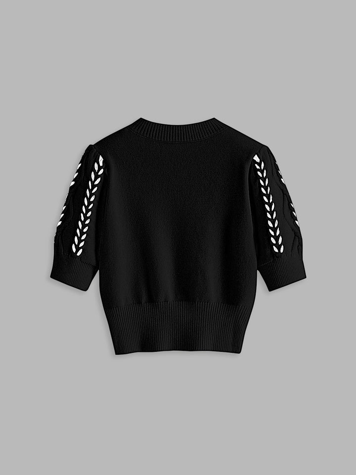 Contrast Binding Cable Knit Top