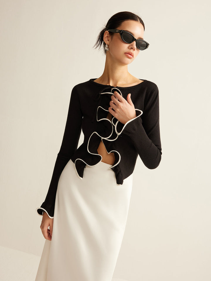 Contrast Ruffle Skinny Cardigan