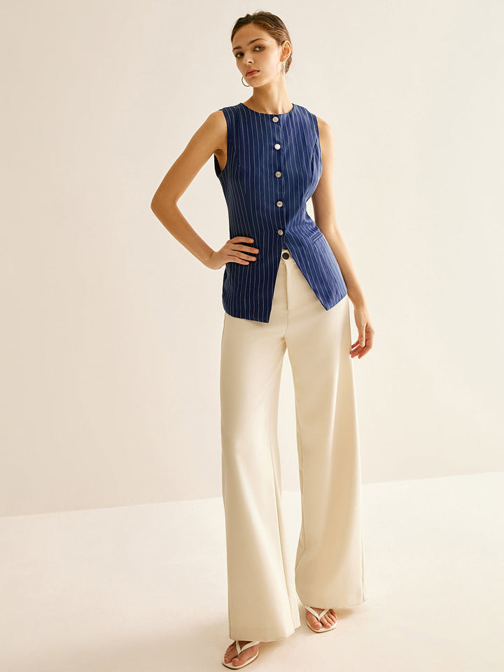 Pinstripe Button Sleeveless Shirt