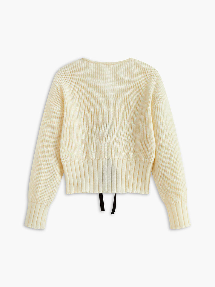 V-Neck Bow Ribbed Cardigan