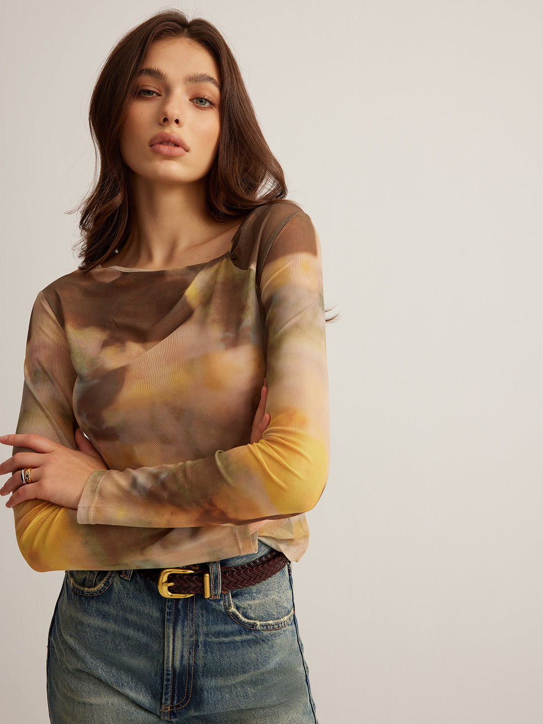 Semi-Sheer  Dye Printed Mesh T-Shirt