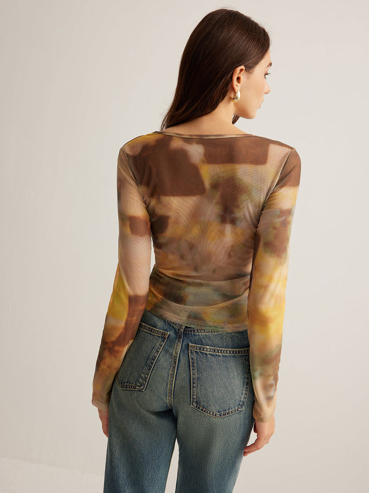 Semi-Sheer  Dye Printed Mesh T-Shirt