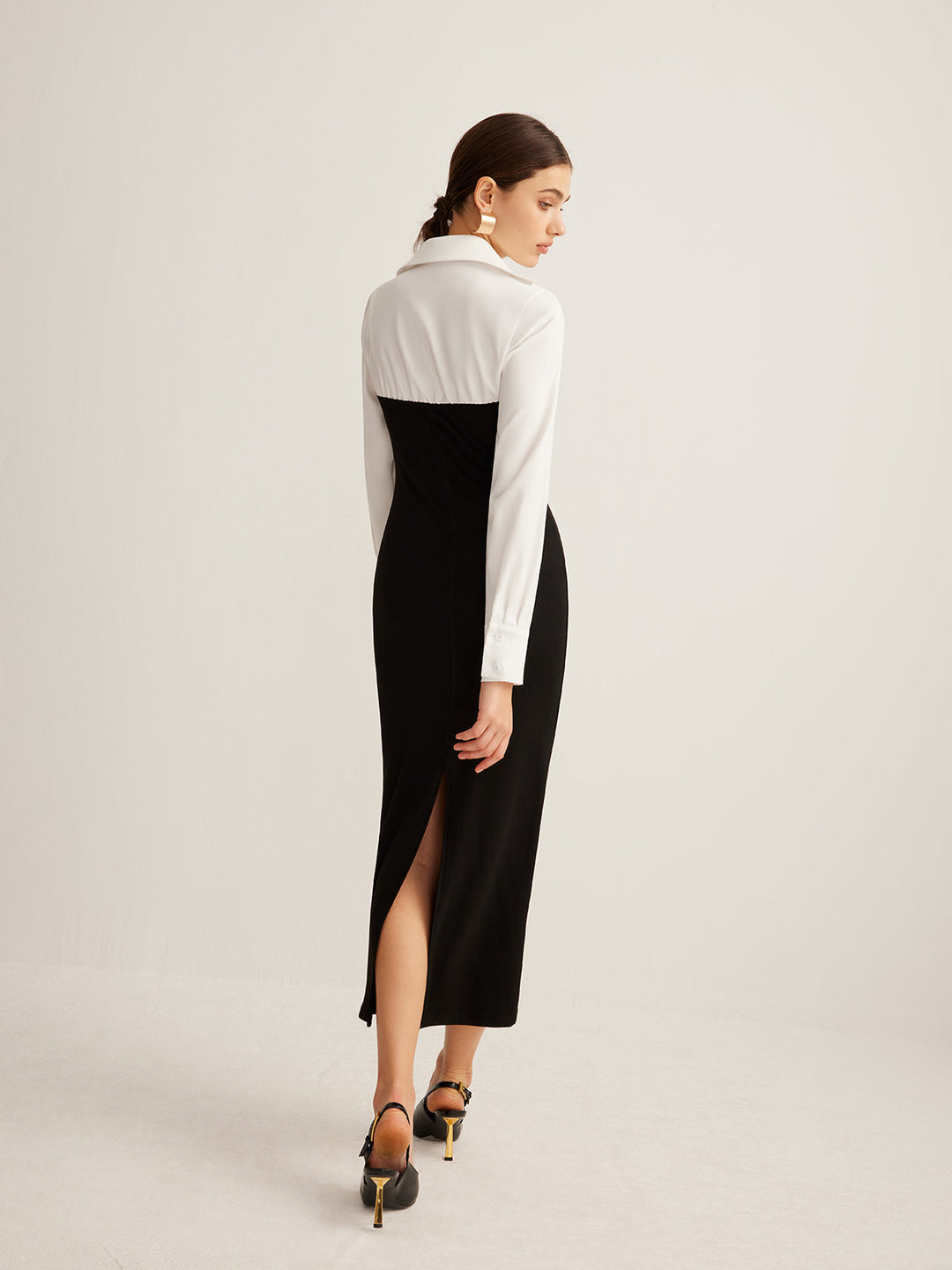 Color Block Skinny Lapel Dress