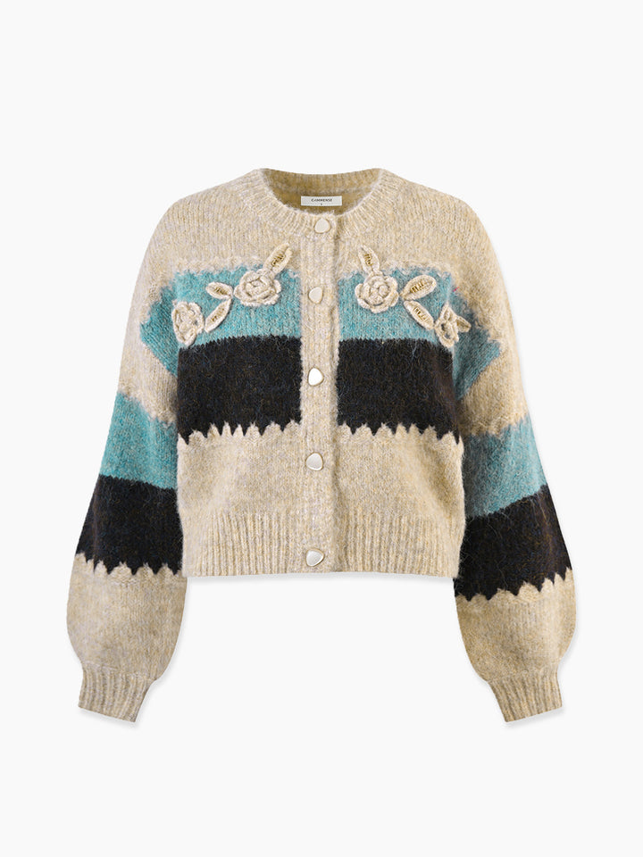 Crochet Floral Color Block Cardigan