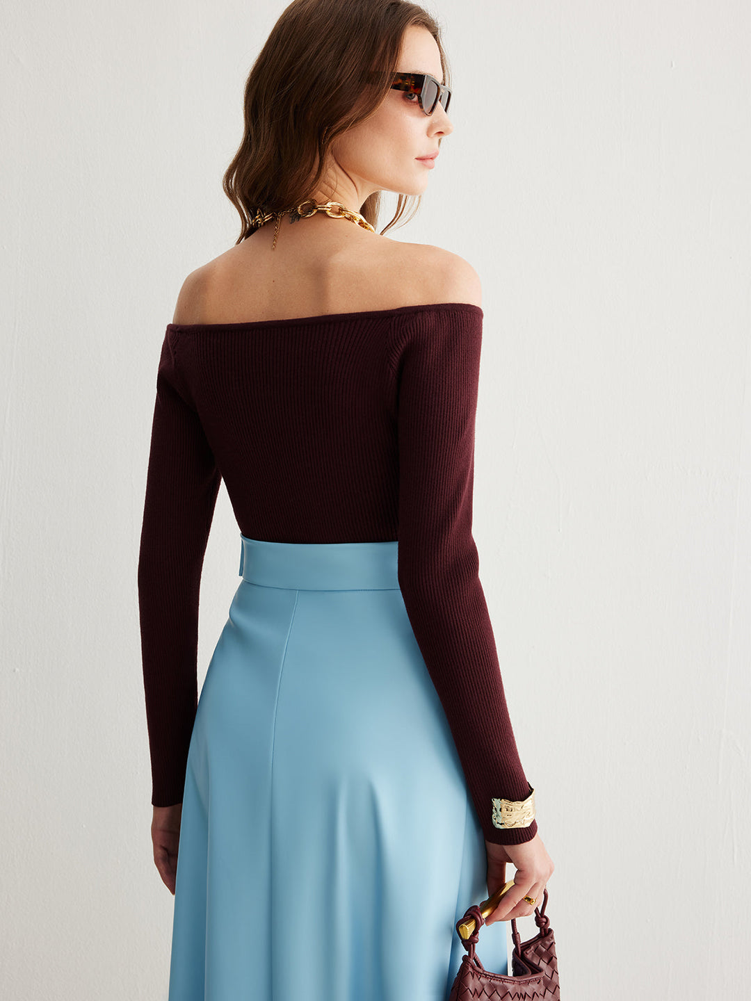 Cold-Shoulder Skinny Sweater