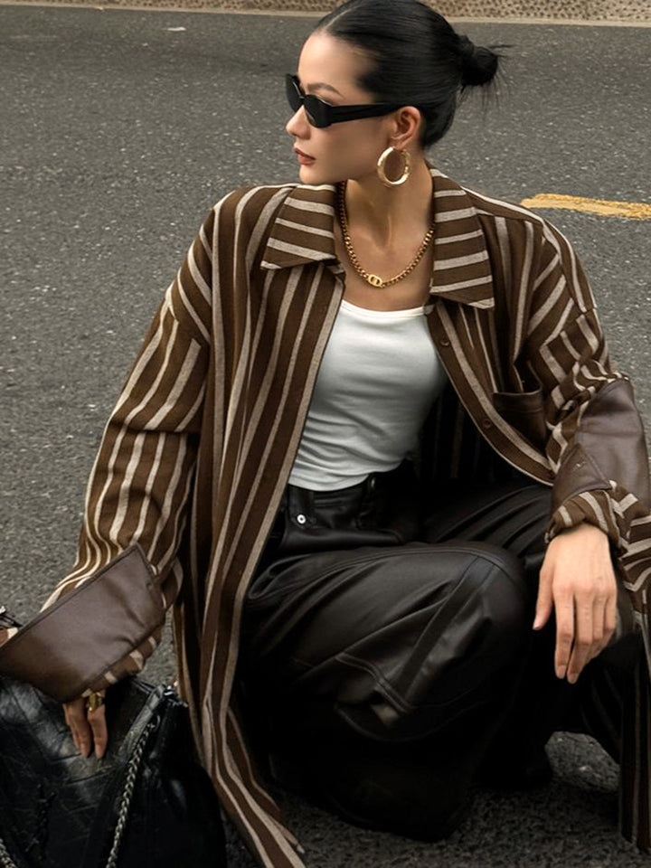 Oversized Cotton Panel Pinstripe Polo Shirt