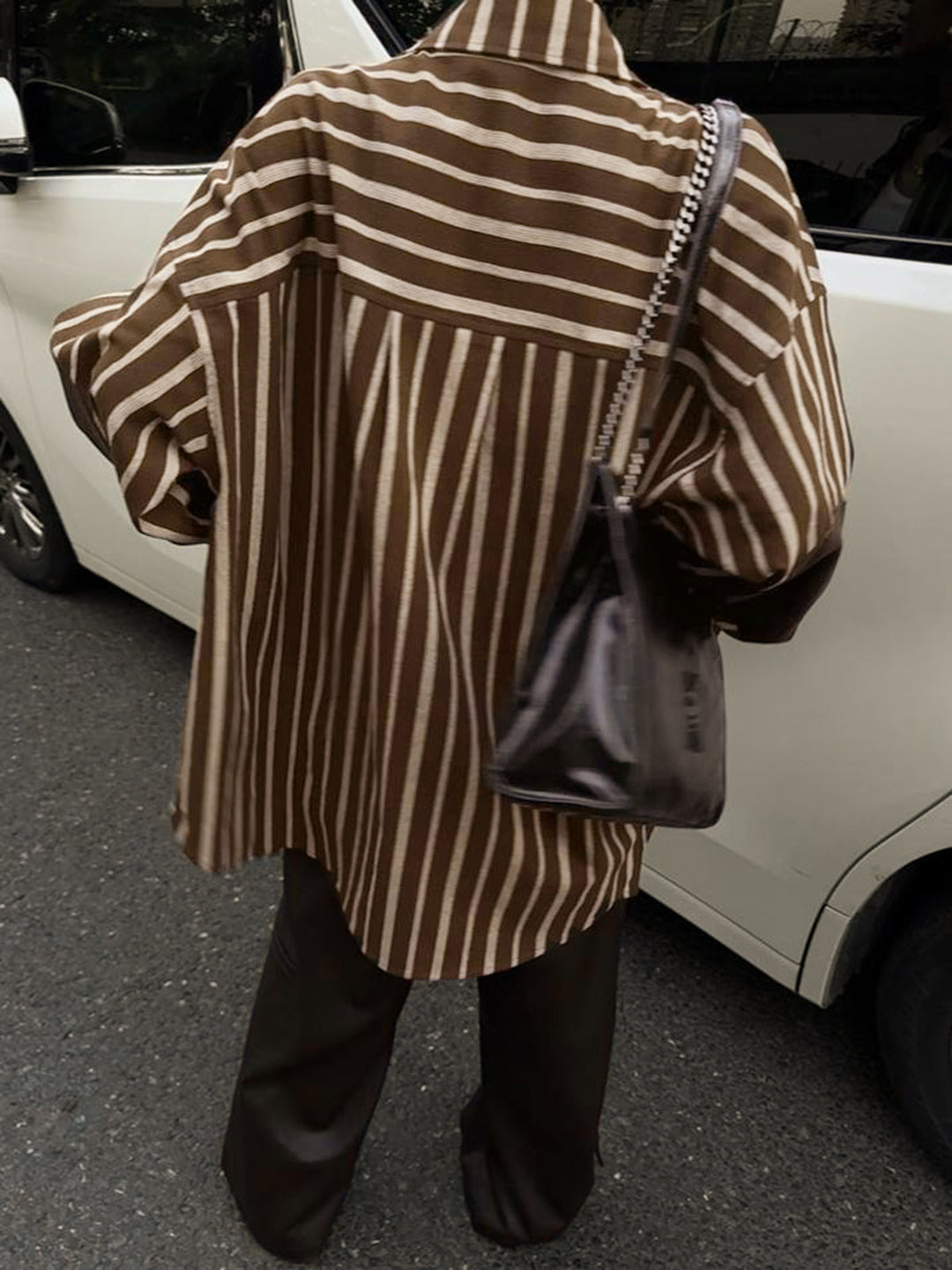 Oversized Cotton Panel Pinstripe Polo Shirt