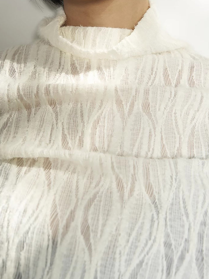 Mock Neck Semi-Sheer Plisse Top