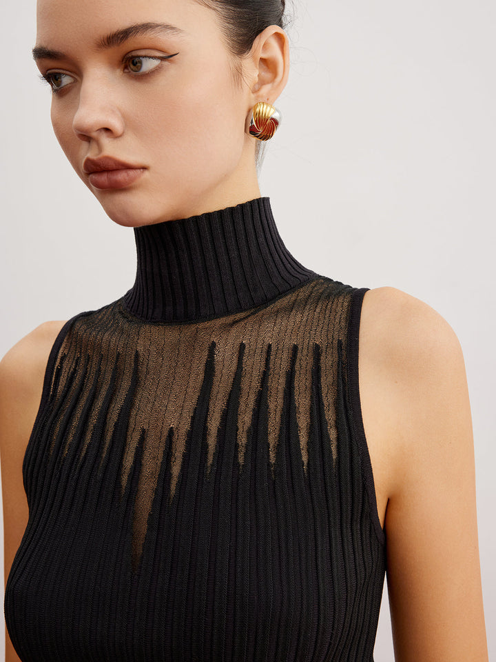 Crop Sheer Panel Sweater Vest