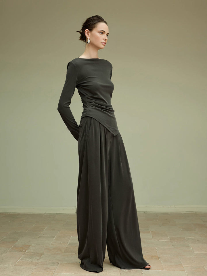 Pleated Draped Jersey Pants