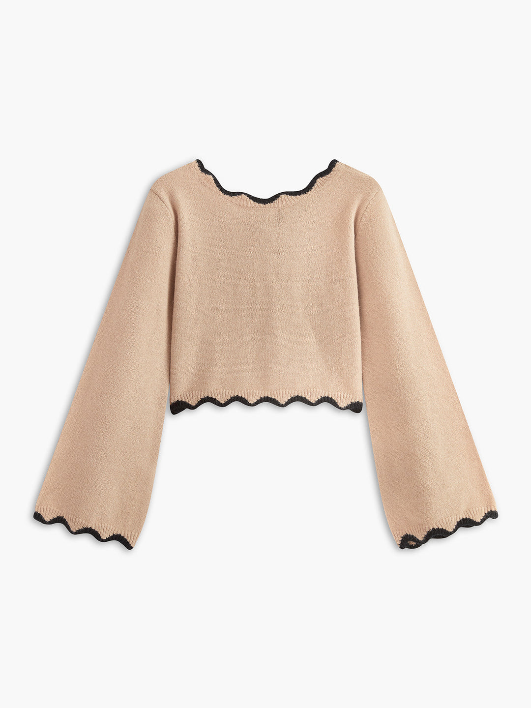 Contrast Wave Trim Bow Sweater