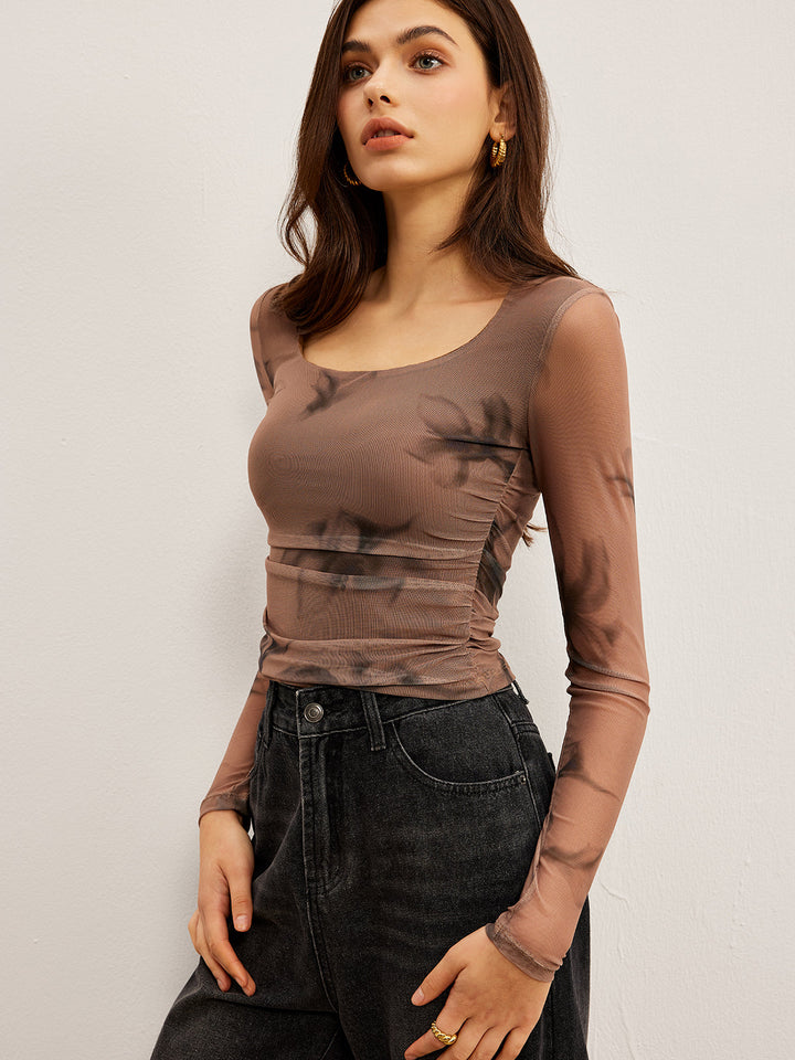 Tye Dye Floral Printed Mesh T-Shirt
