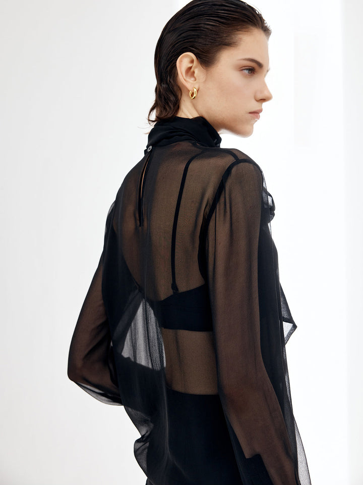 Sheer Bow Chiffon Blouse