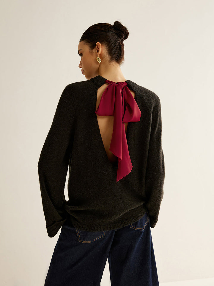 Oversized Open Back Tie Sweater