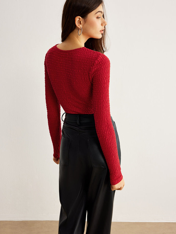 Metal O-Ring Cutout Plisse T-Shirt