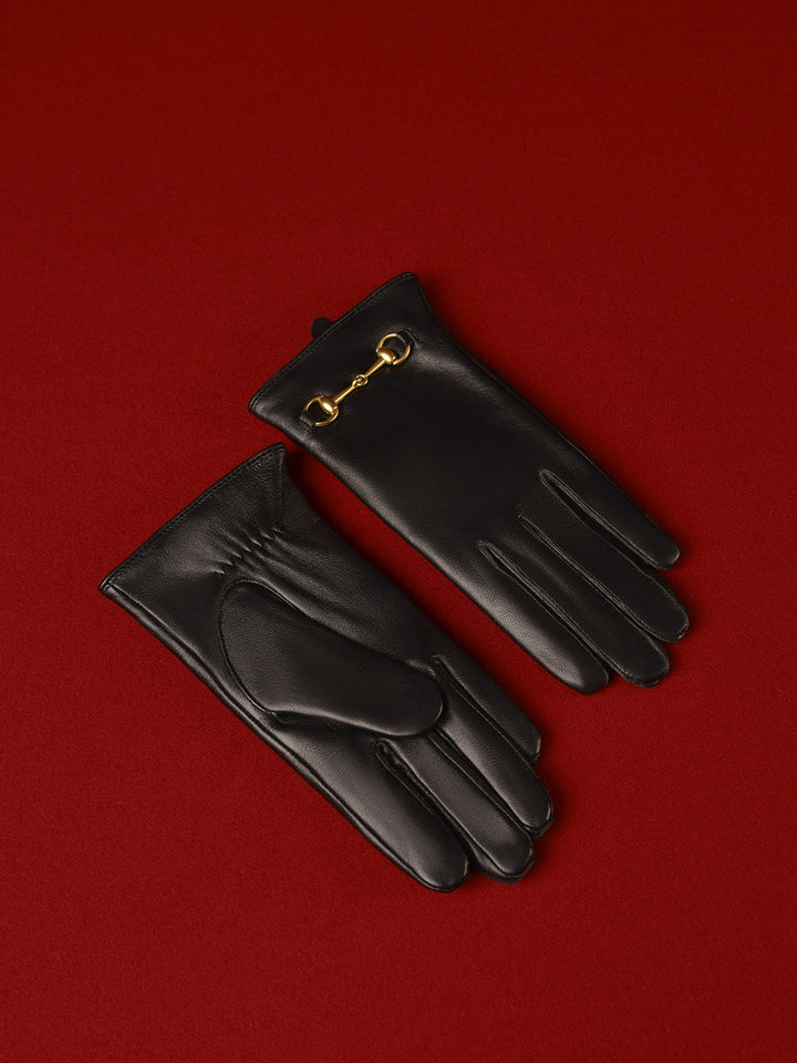 Metal Detail Sheepskin Fleecing Gloves