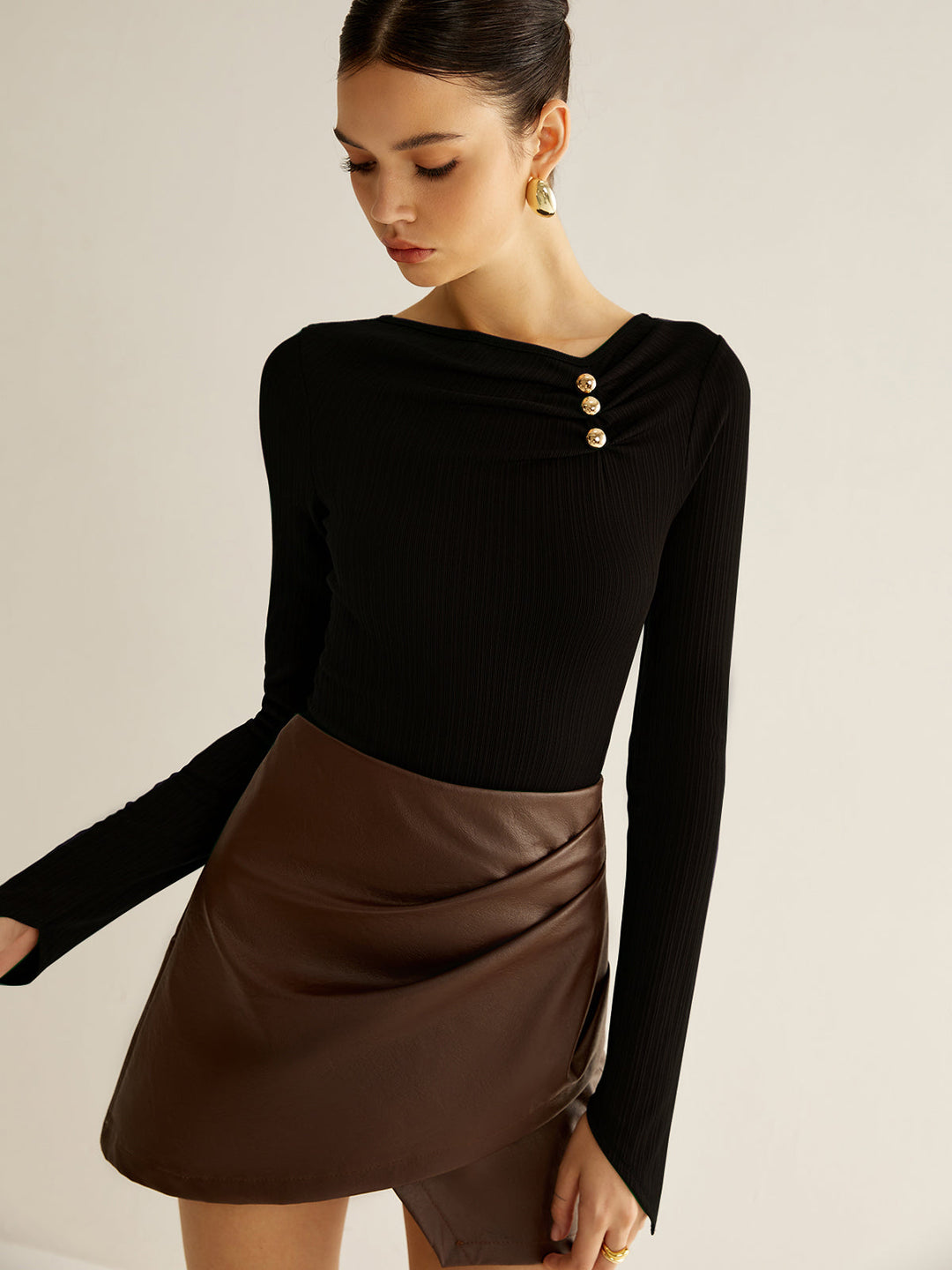 Metal Detail Pleated Blouse