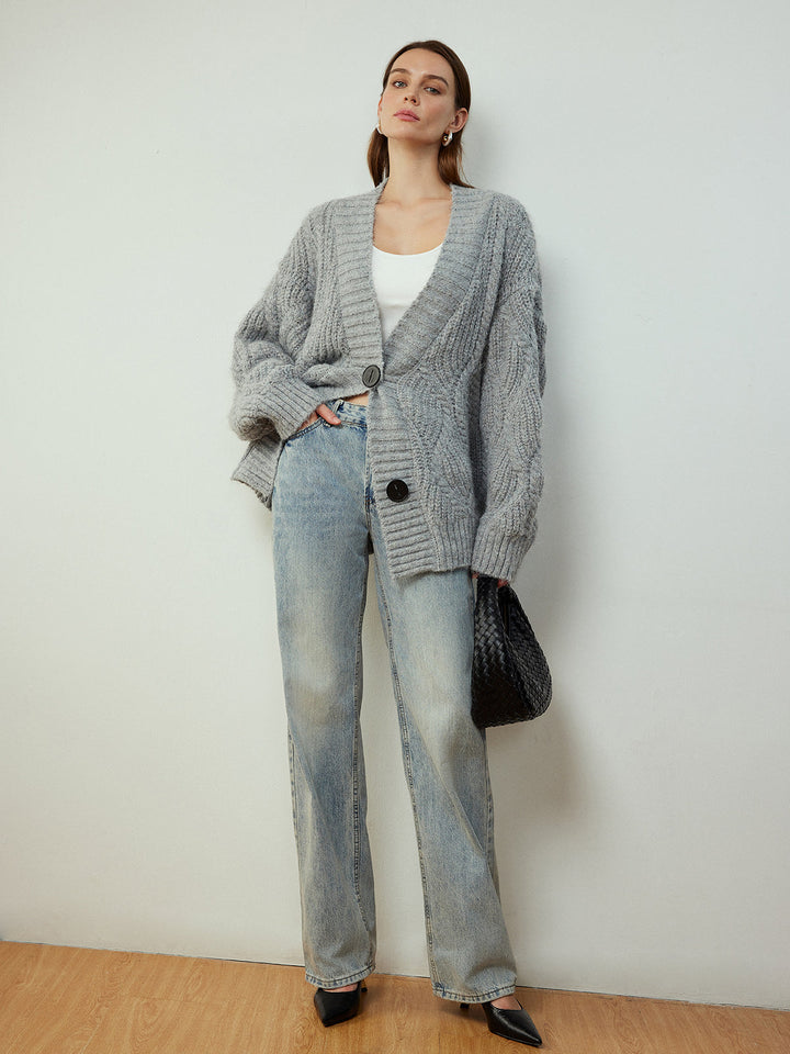 Cable-Knit Button Cardigan